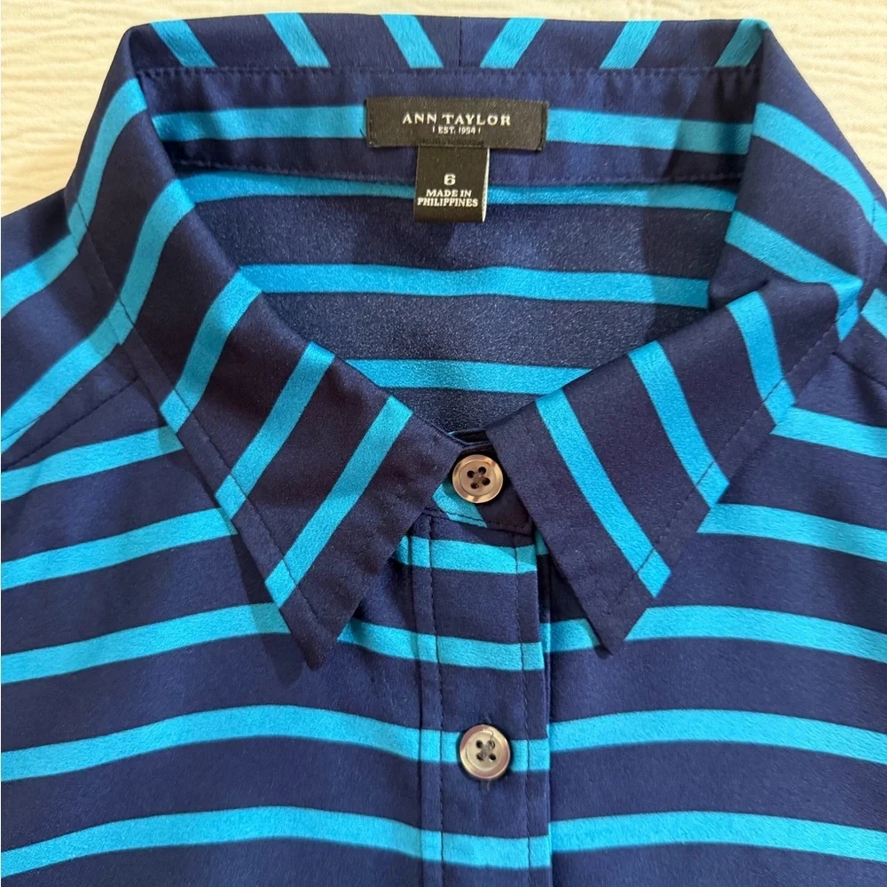 Ann Taylor Blouse Top Long Sleeve blue size 6 - Picture 8 of 12